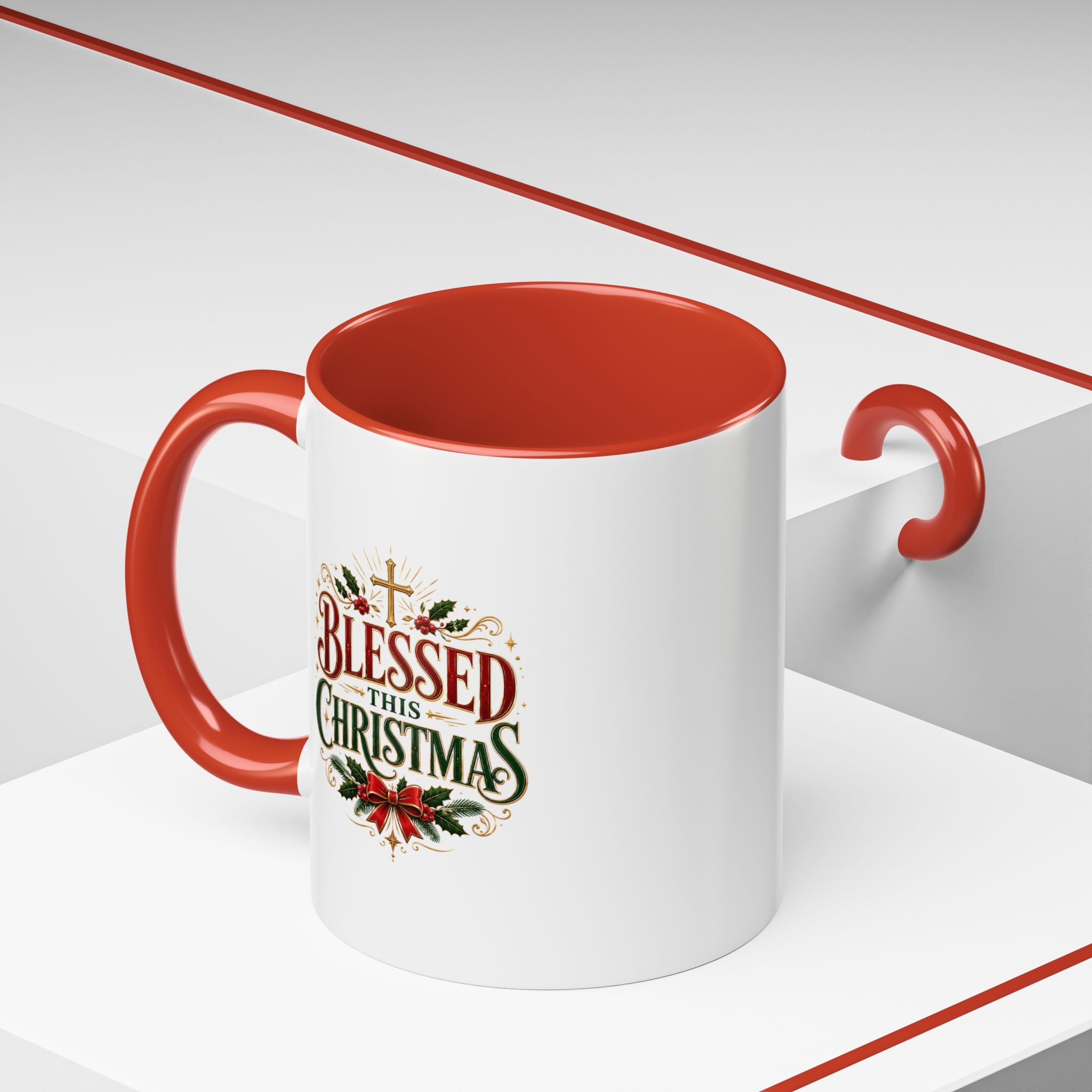Blessed This Christmas Accent Coffee Mug – Holiday Religious Poinsettia Coffee Cup
