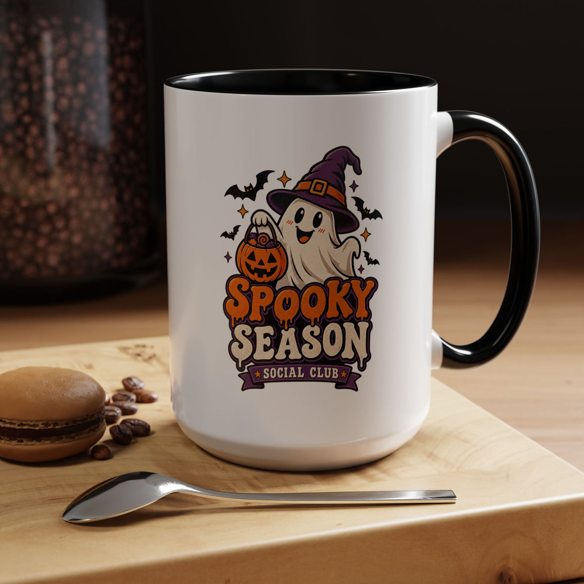Spooky Season Coffee Mug — Cute Ghost Halloween Accent Mug (11/15oz)