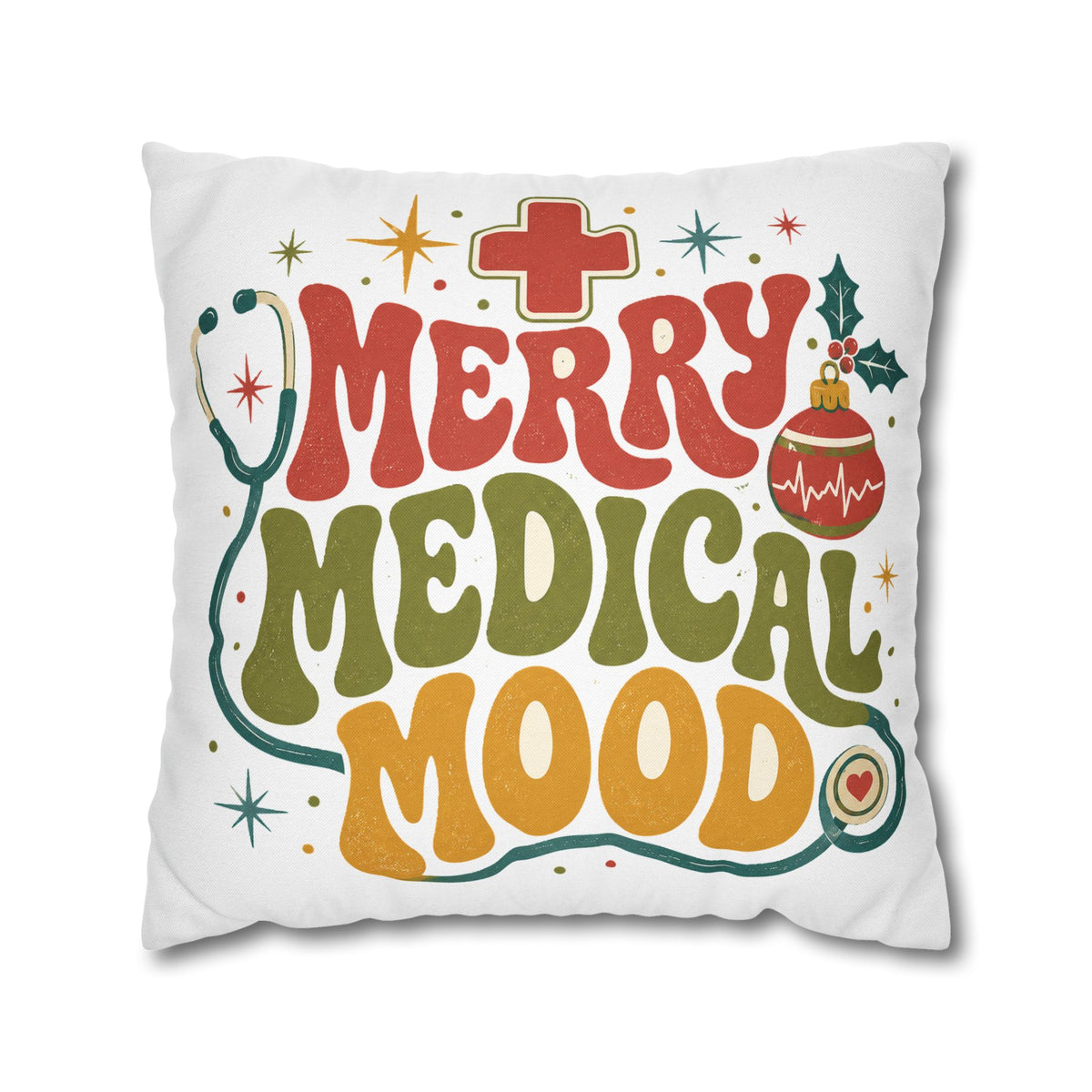Merry Medical Mood Pillowcase Modern Day Christmas  - Festive Nurse & Doctor Holiday Throw Pillowcase