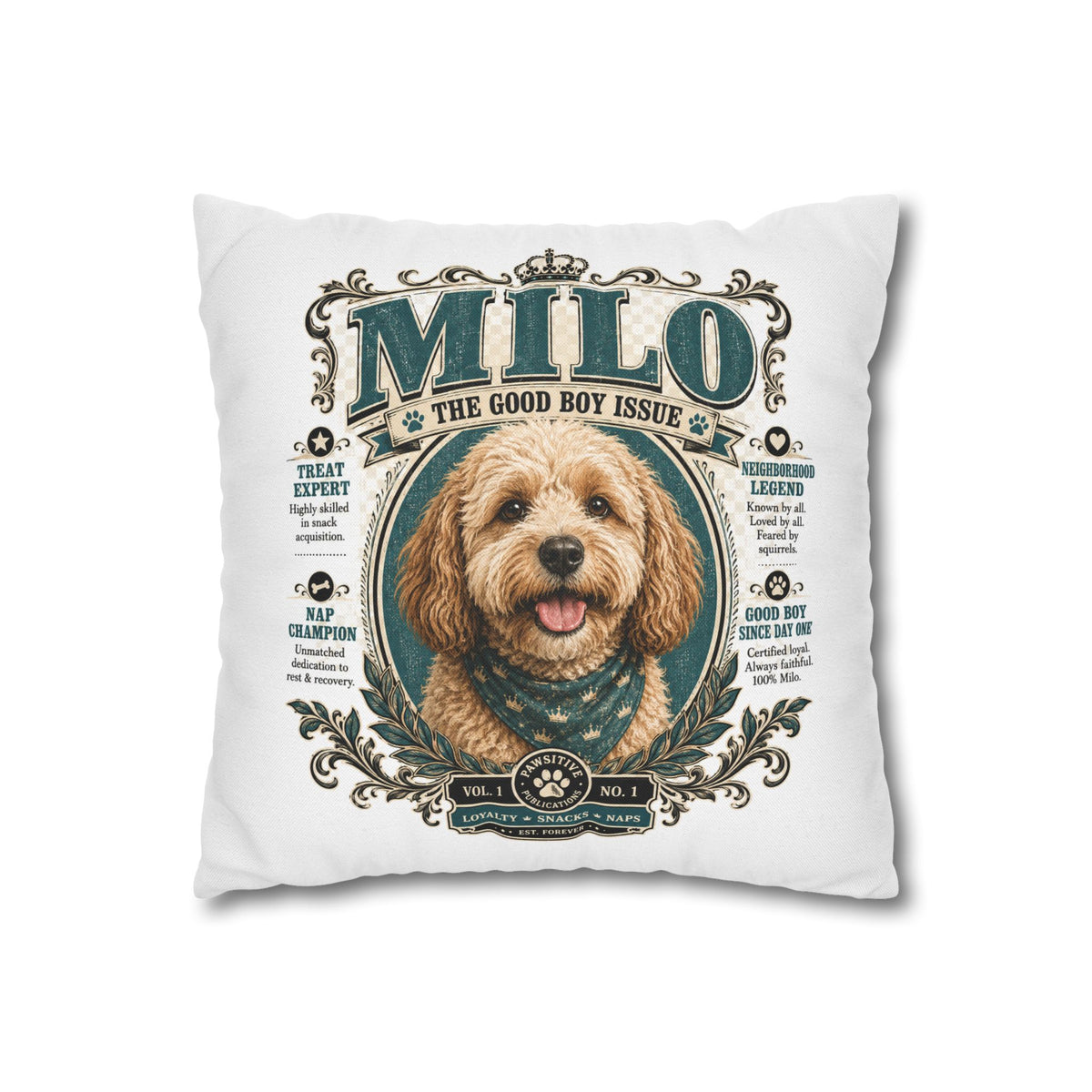 Dog Pillowcase — Personalized 'Milo The Good Boy Issue' Decorative Throw Pillowcase Milo Bailey Dog Dad Mom