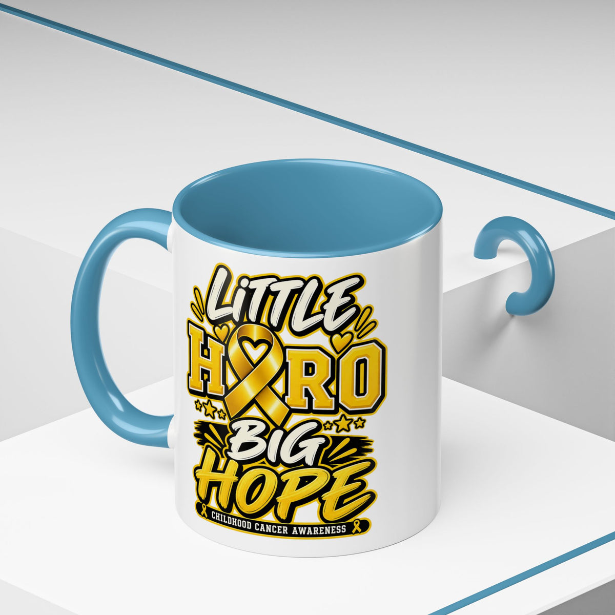 Little Hero Big Hope Coffee Mug — Childhood Cancer Awareness Accent Mug (11/15 oz)