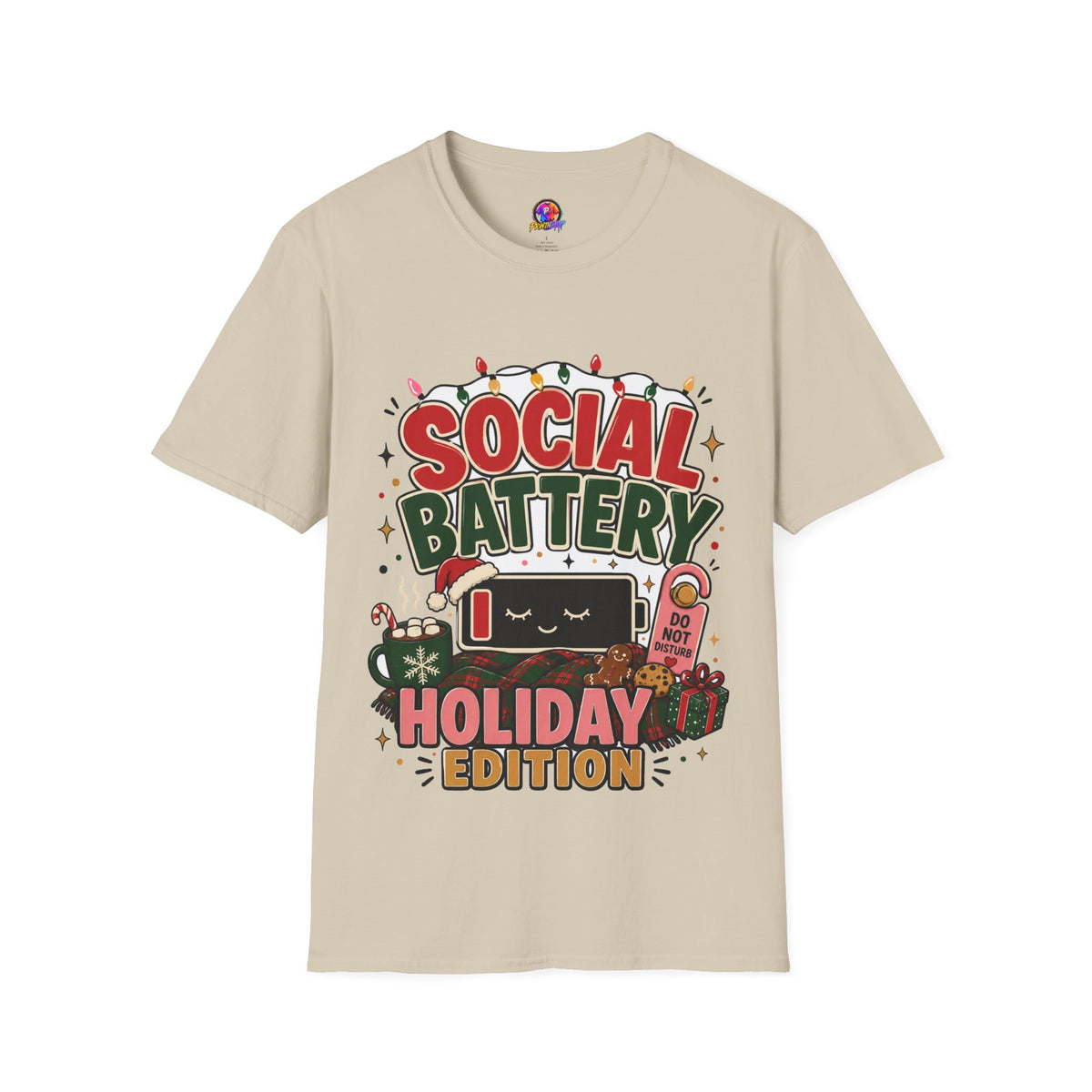 Social Battery Holiday T‑Shirt — Funny Christmas Recharge Graphic Tee