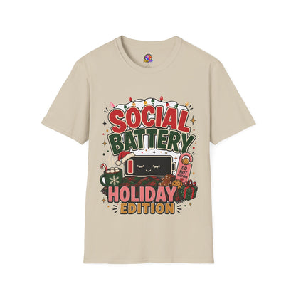 Social Battery Holiday T‑Shirt — Funny Christmas Recharge Graphic Tee