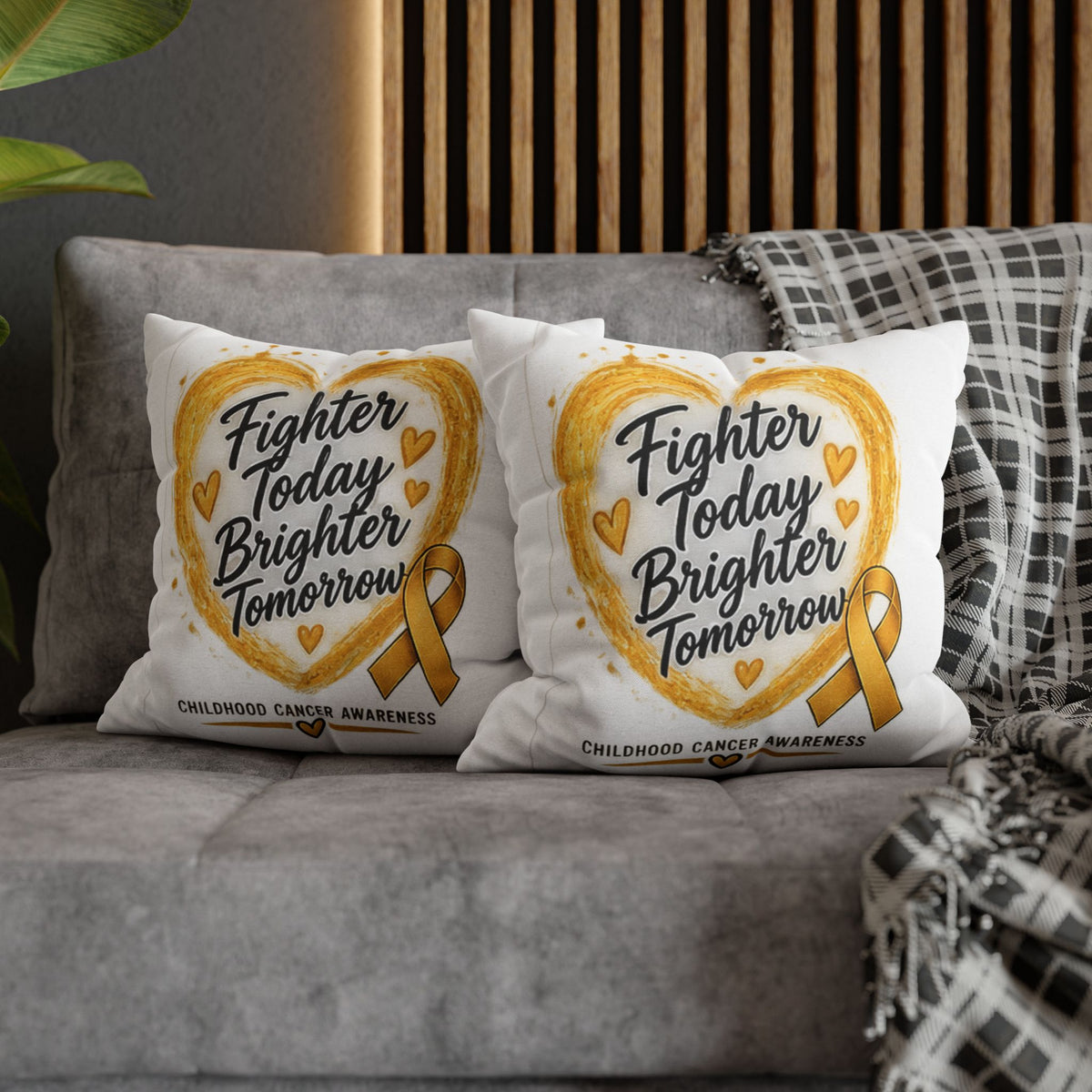 Childhood Cancer Awareness Pillowcase — "Fighter Today Brighter Tomorrow" Gold Ribbon