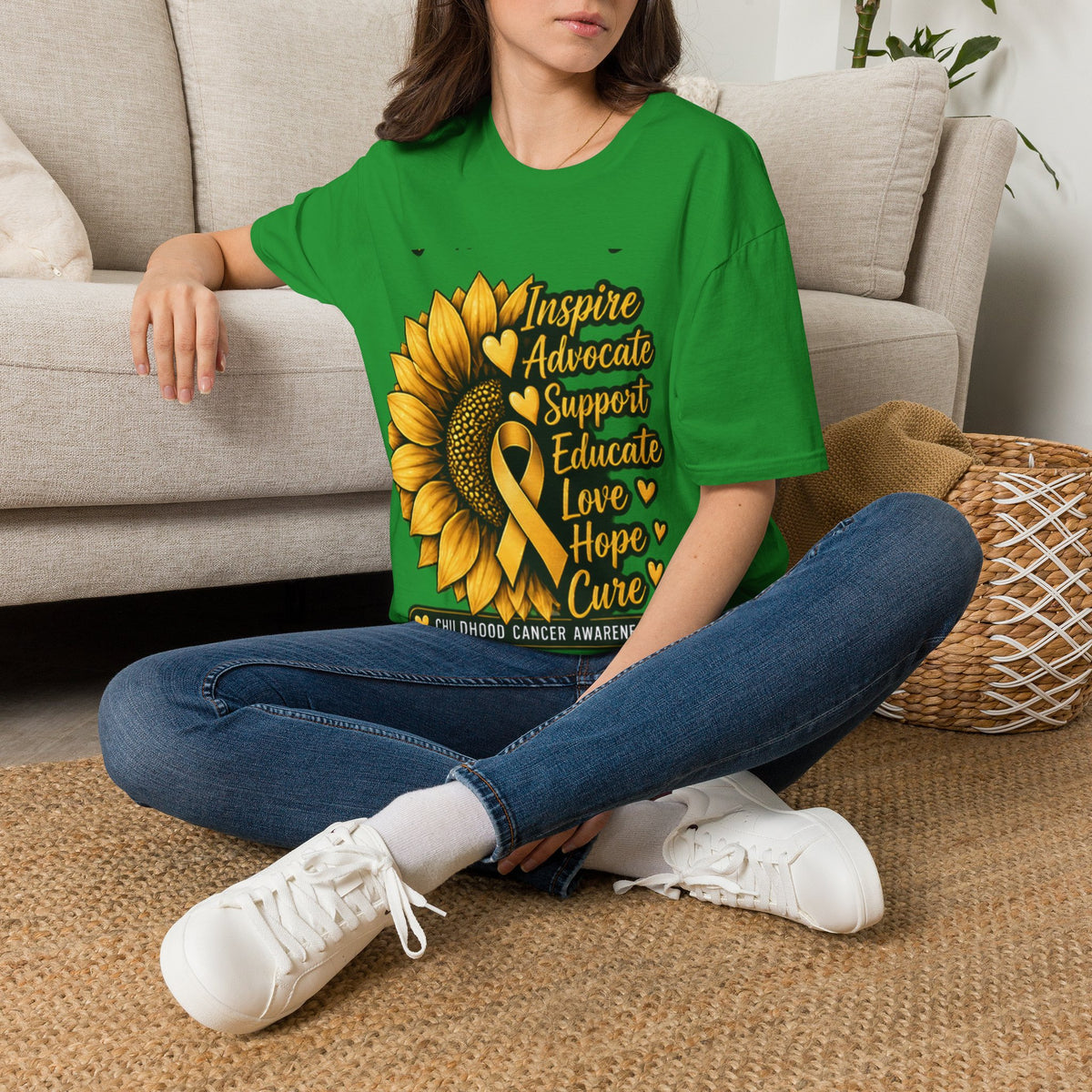 Childhood Cancer Awareness Sunflower T-Shirt – Inspire Advocate Support Educate Love Hope Cure