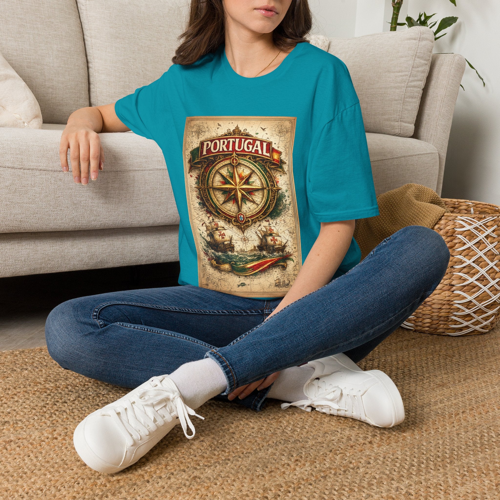 Portugal Compass T‑Shirt — Vintage Nautical Travel Tee