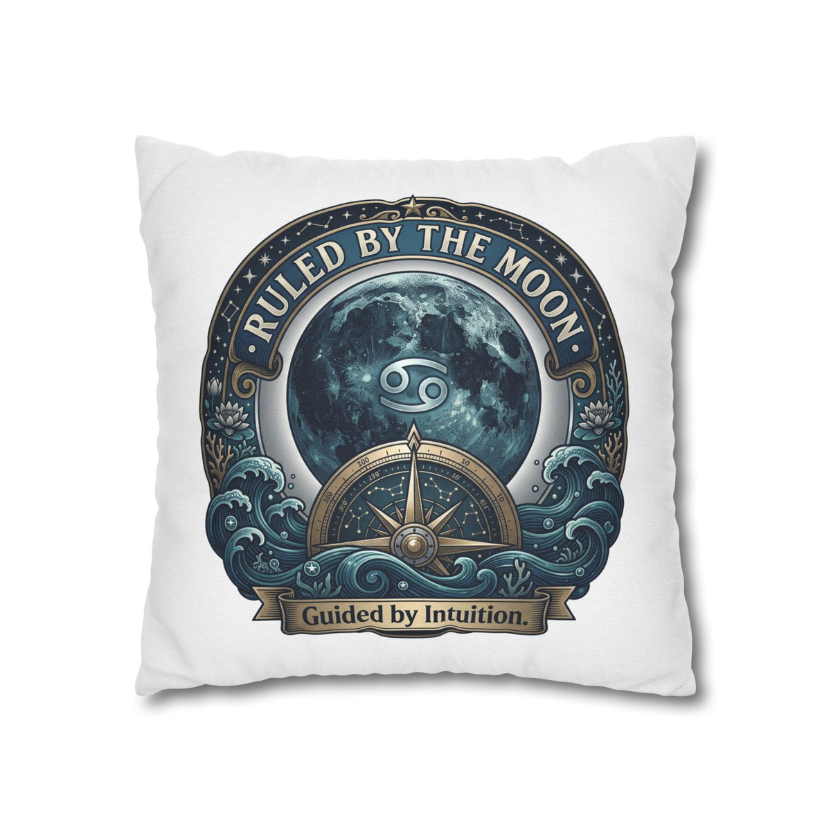 Ruled by the Moon Cancer Zodiac Pillowcase — 'Guided by Intuition' Decorative Throw Pillow Cover
