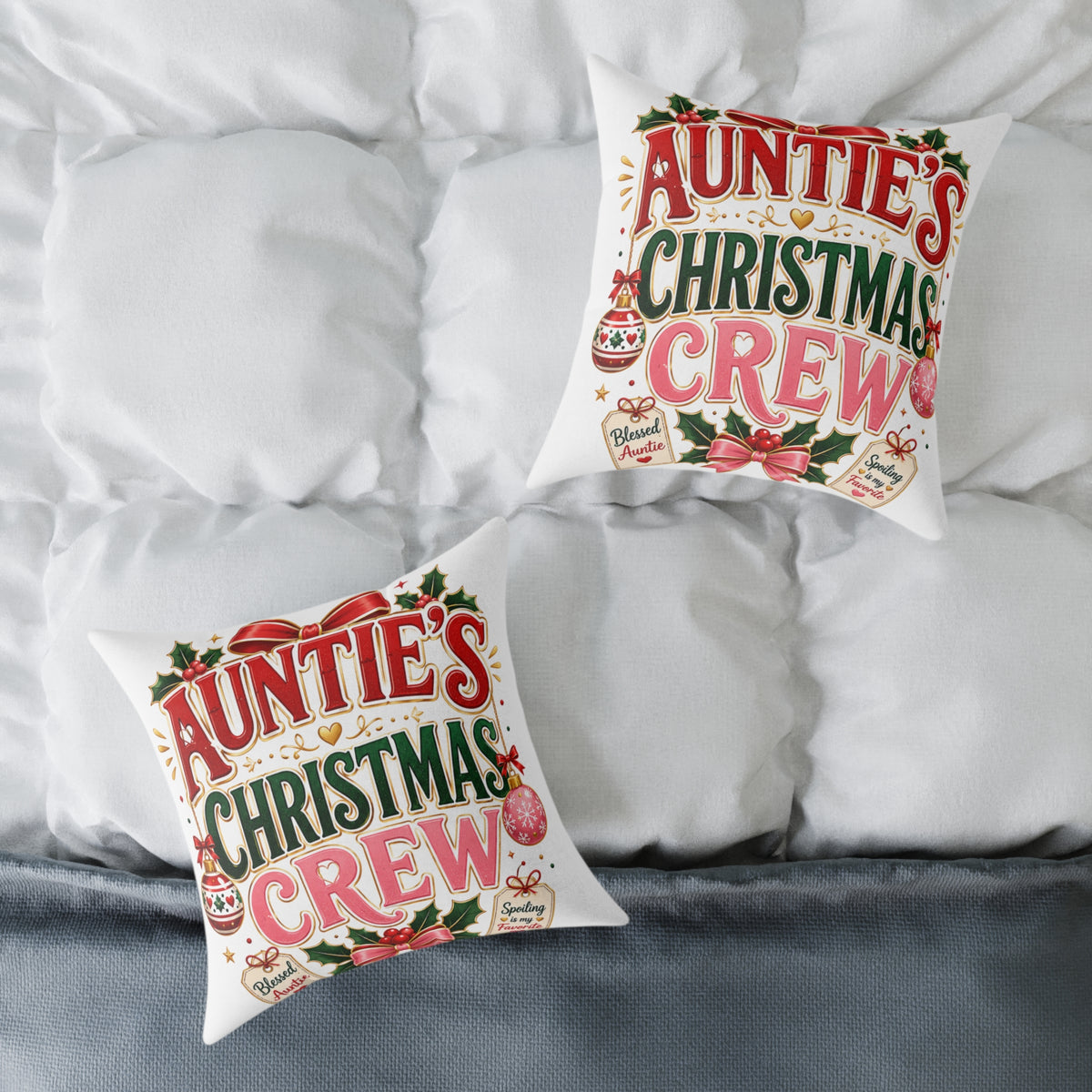 Auntie's Christmas Crew Square Poly Canvas Pillow