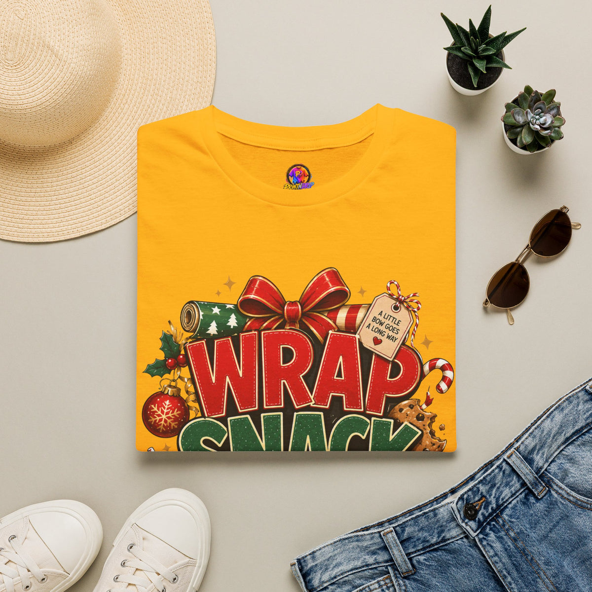 T-Shirt — "Wrap Snack Repeat" Christmas Graphic Tee