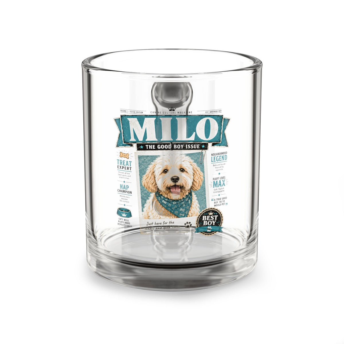 Milo Bailey Dog Dad Mom  Glass Mug 10 oz Milo ‘Best Boy’ Glass Mug — 10oz Dog Photo Coffee Cup