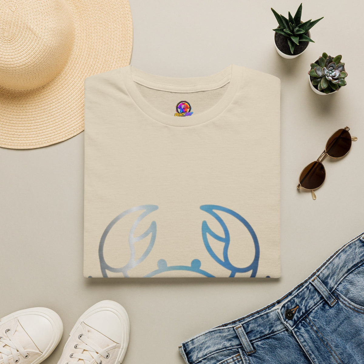 Cancer Zodiac Crab Graphic T-Shirt — Minimal Coastal Zodiac Summer Tee