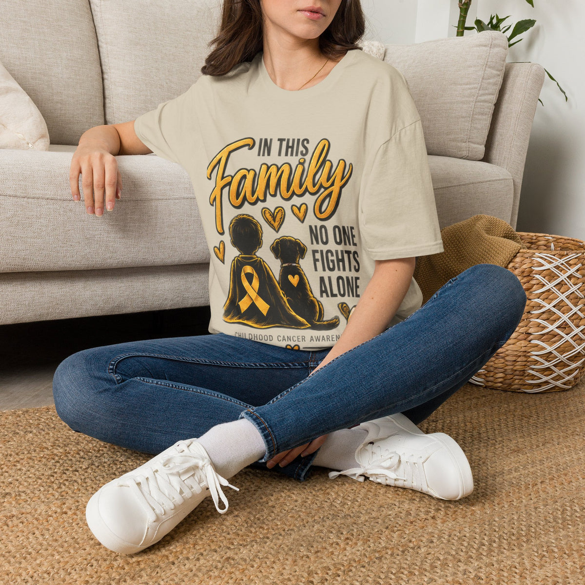 Childhood Cancer Awareness T-Shirt — "In This Family No One Fights Alone"