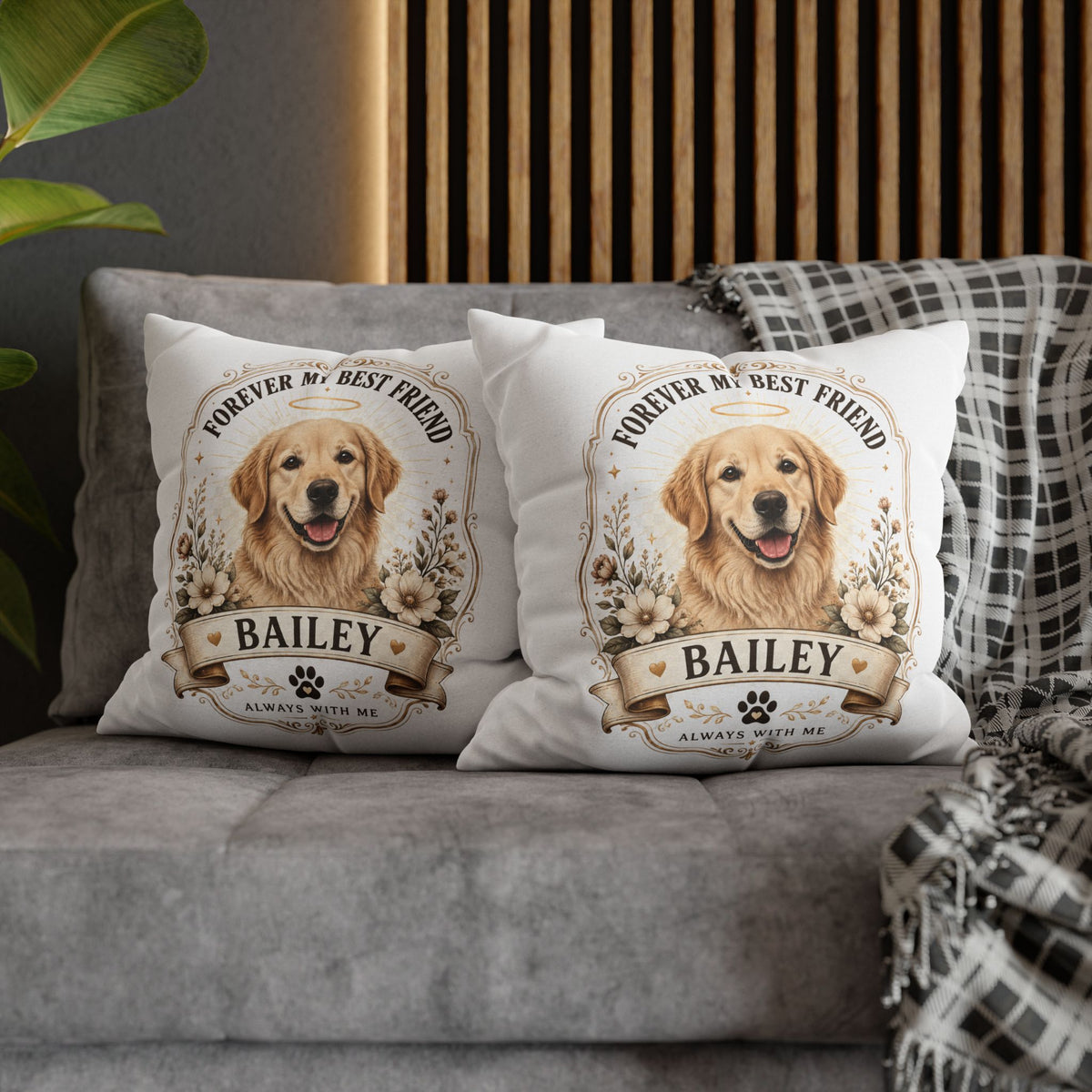 Milo Bailey Dog Dad Mom Golden Retriever Memorial Throw Pillow — "Forever My Best Friend" Personalized Bailey Pillowcase