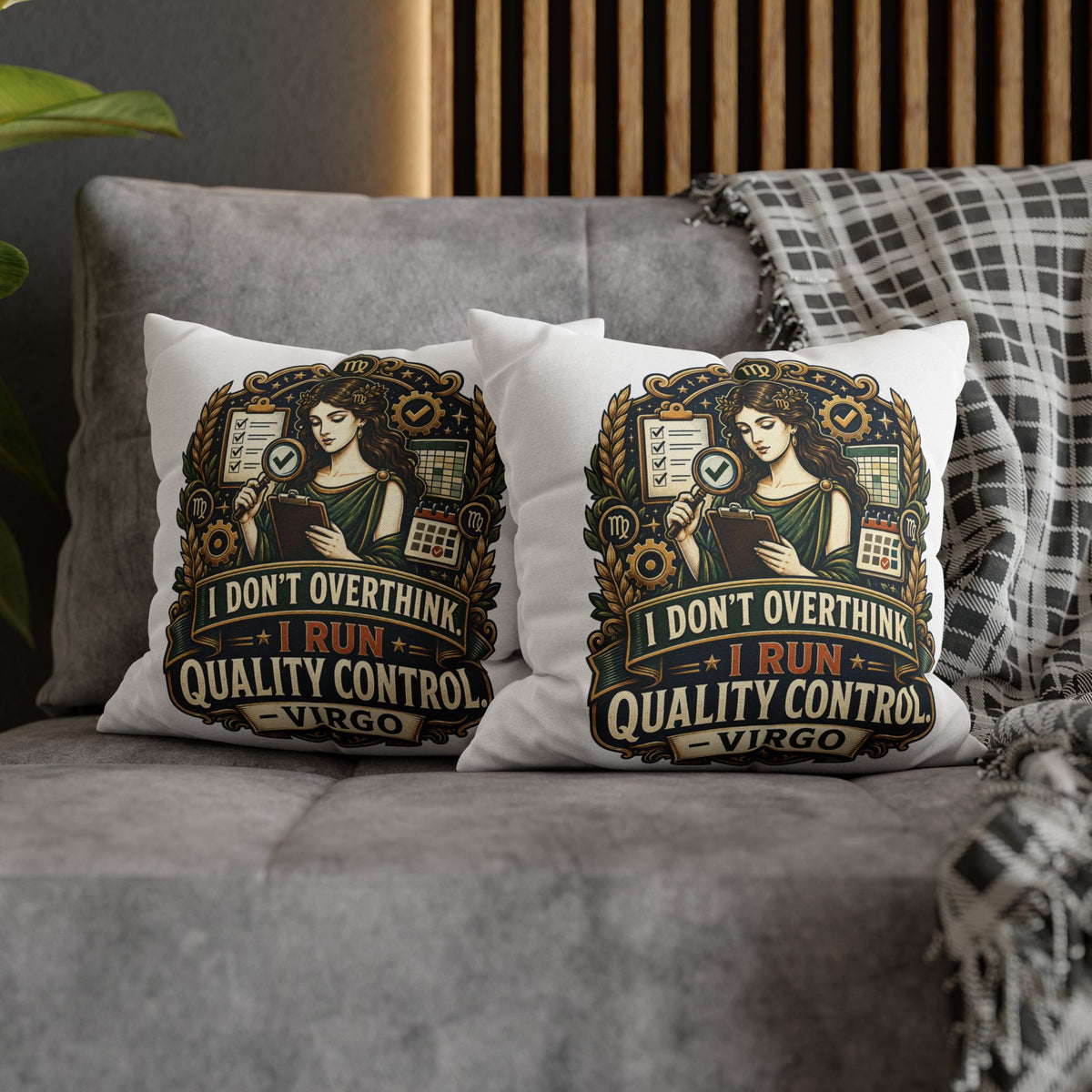 Virgo Quality Control Pillowcase — “I Don't Overthink, I Run Quality Control” Astrology Throw Pillowcase