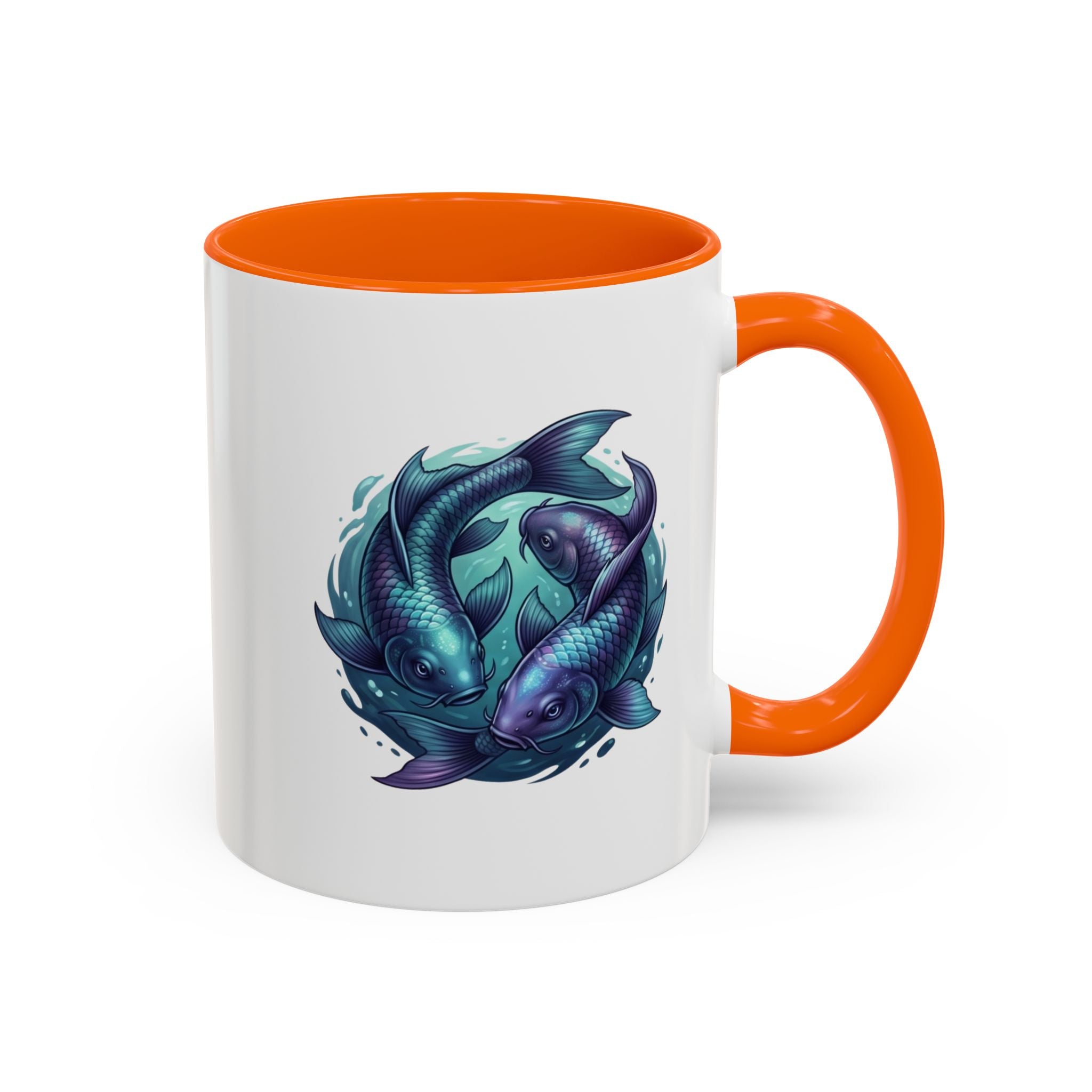 Koi Fish Accent Coffee Mug — Blue Pisces Ceramic Mug