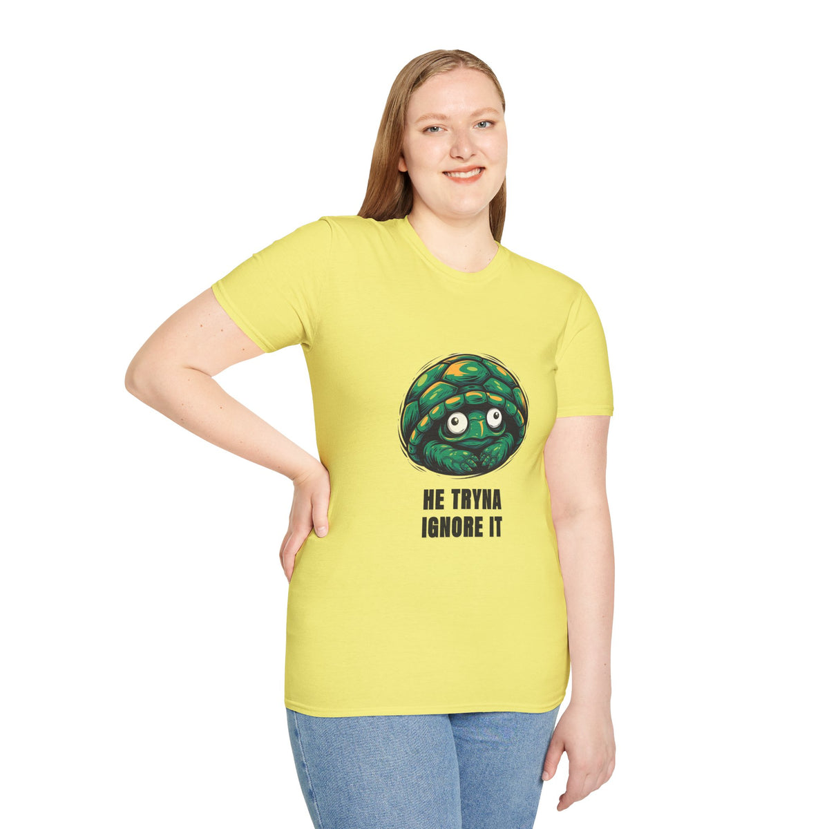 Turtle Peeking T‑Shirt — "He Tryna Ignore It" Cute Cartoon Tee - Trending Now - August 2026