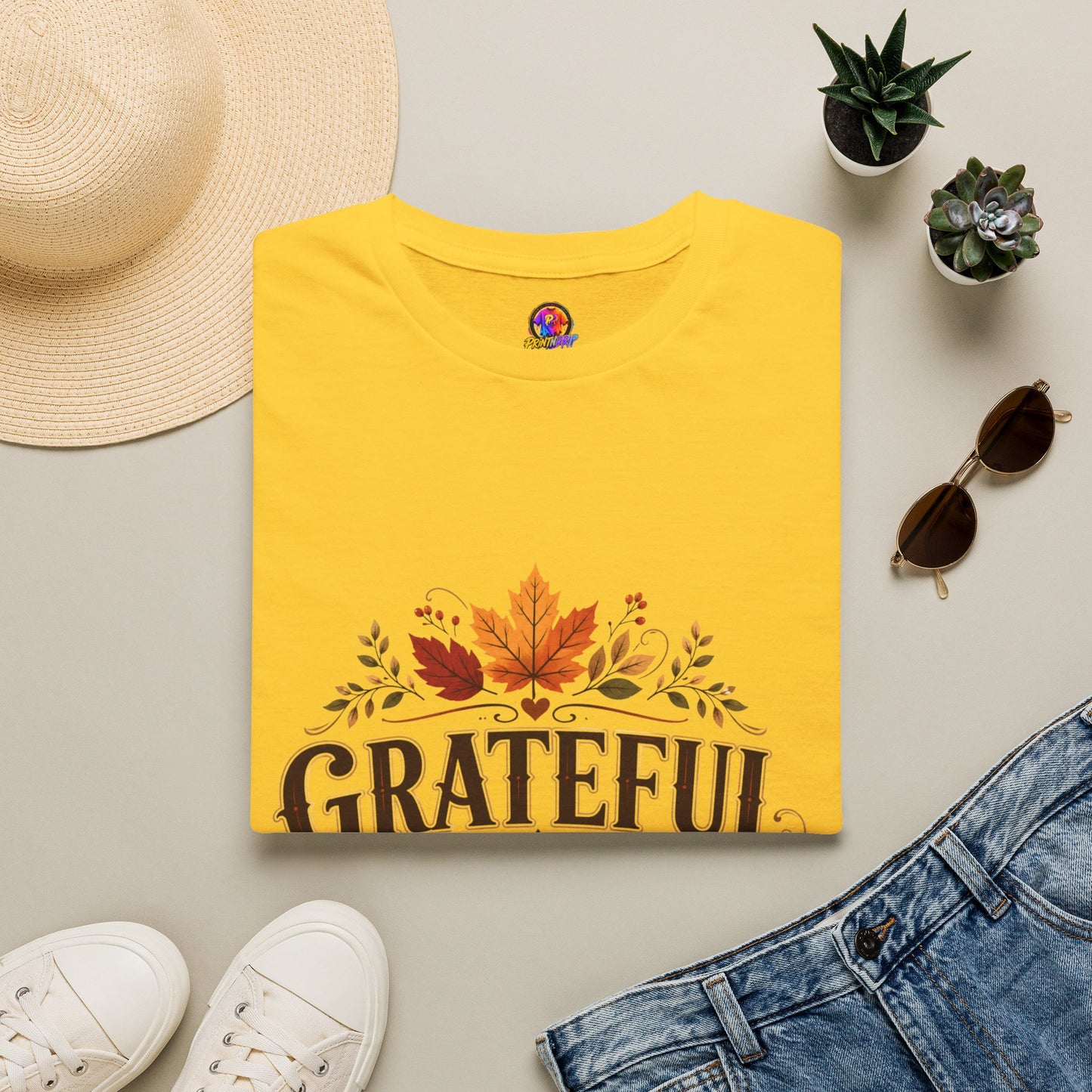Grateful Heart T-Shirt — Autumn Leaves Thanksgiving Tee