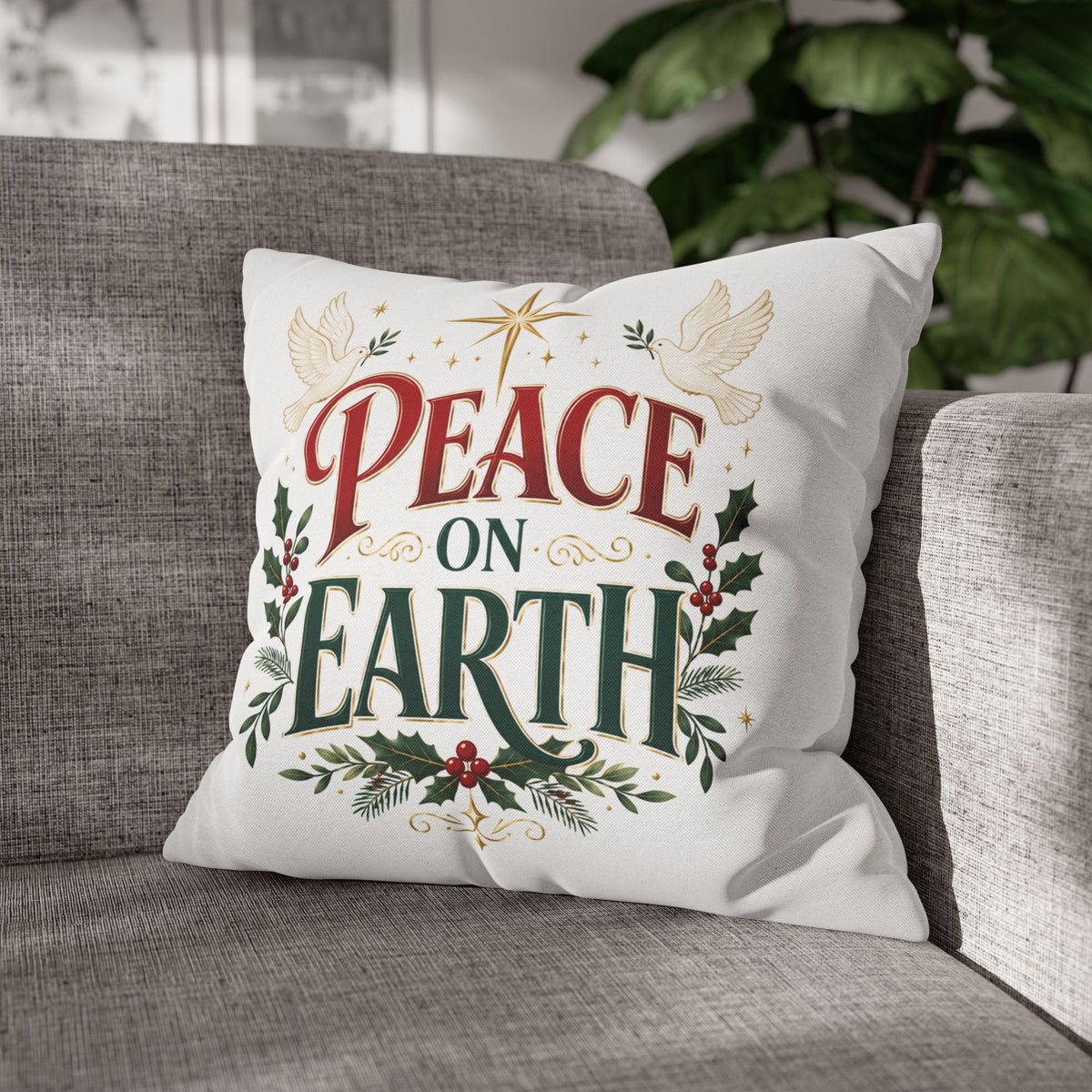 Christmas Peace on Earth Holiday Pillowcase — Christmas Decorative Throw Pillow Cover