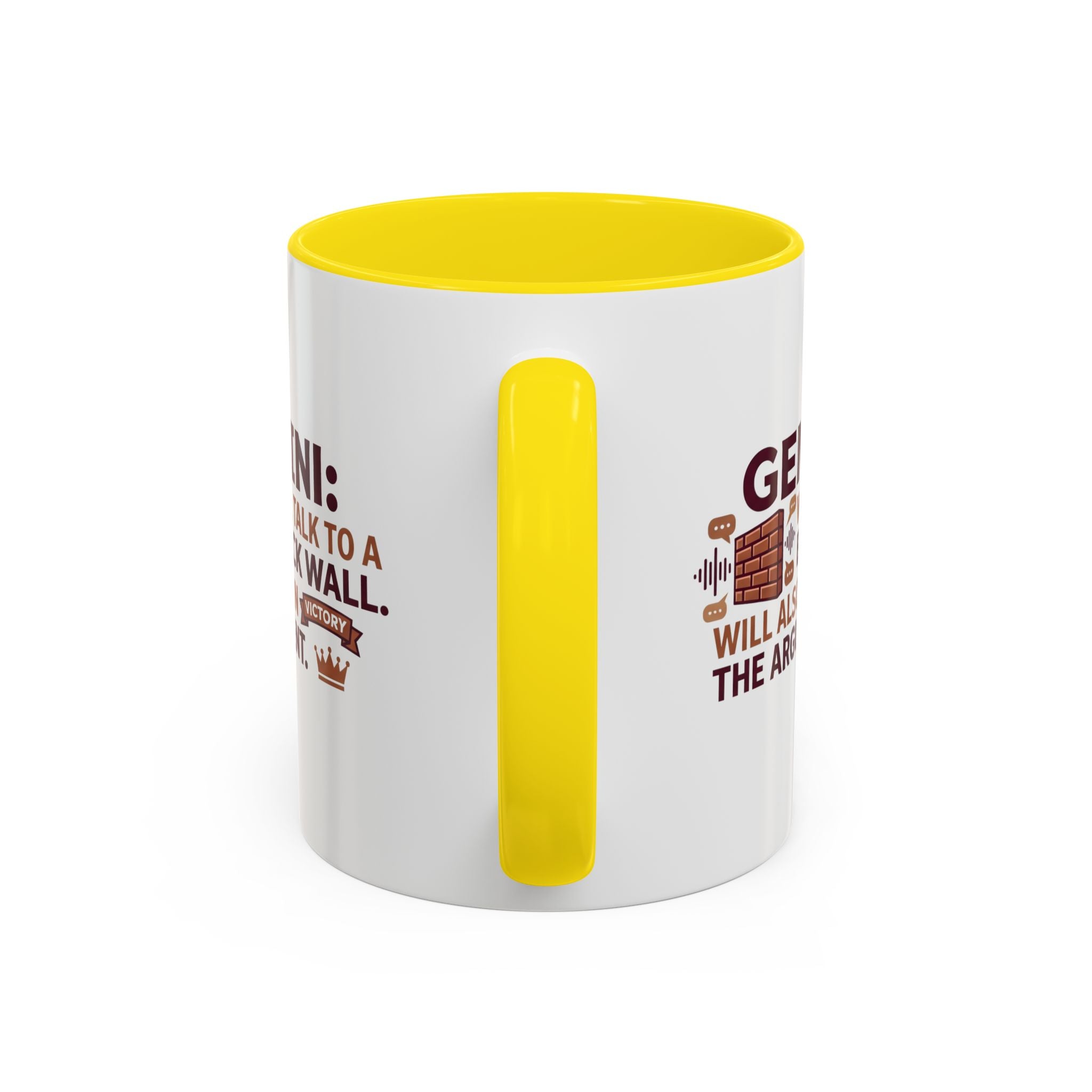 Gemini Coffee Mug — “Gemini: Will Talk to a Brick Wall, Will Also Win the Argument” Accent Mug