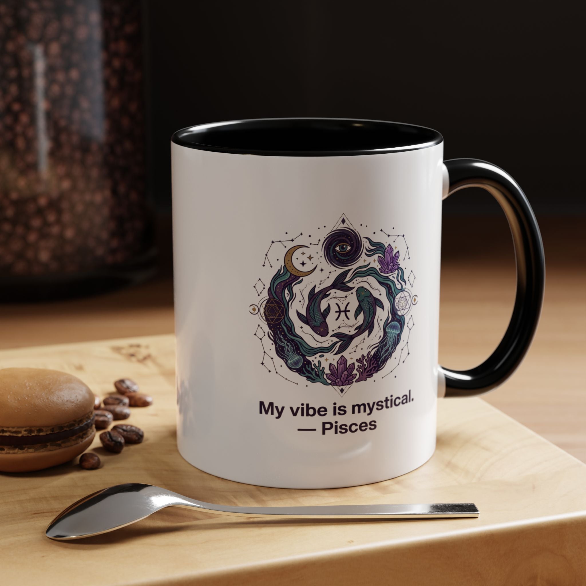 Pisces Zodiac Coffee Mug — "My vibe is mystical" Accent Ceramic Mug