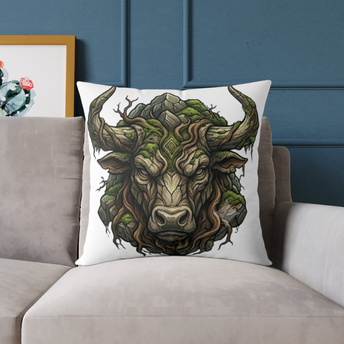 Astrological Bull Head Taurus Square Poly Canvas Pillow