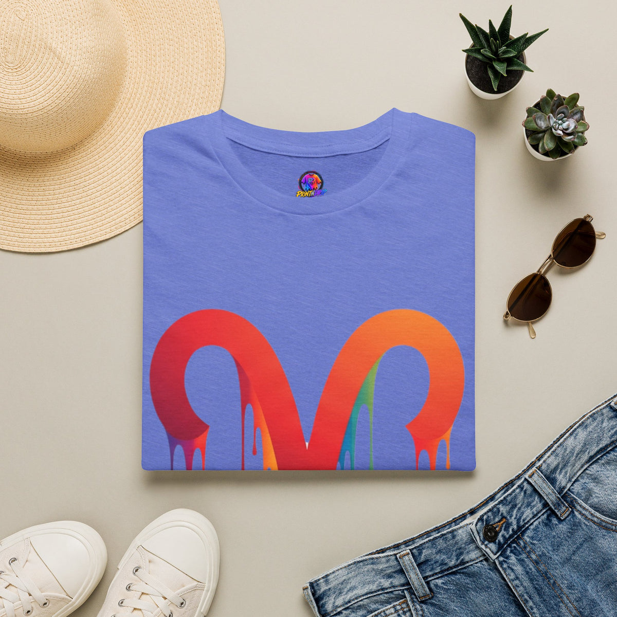 Aries Rainbow Drip T-Shirt — Colorful Dripping Zodiac Graphic Tee