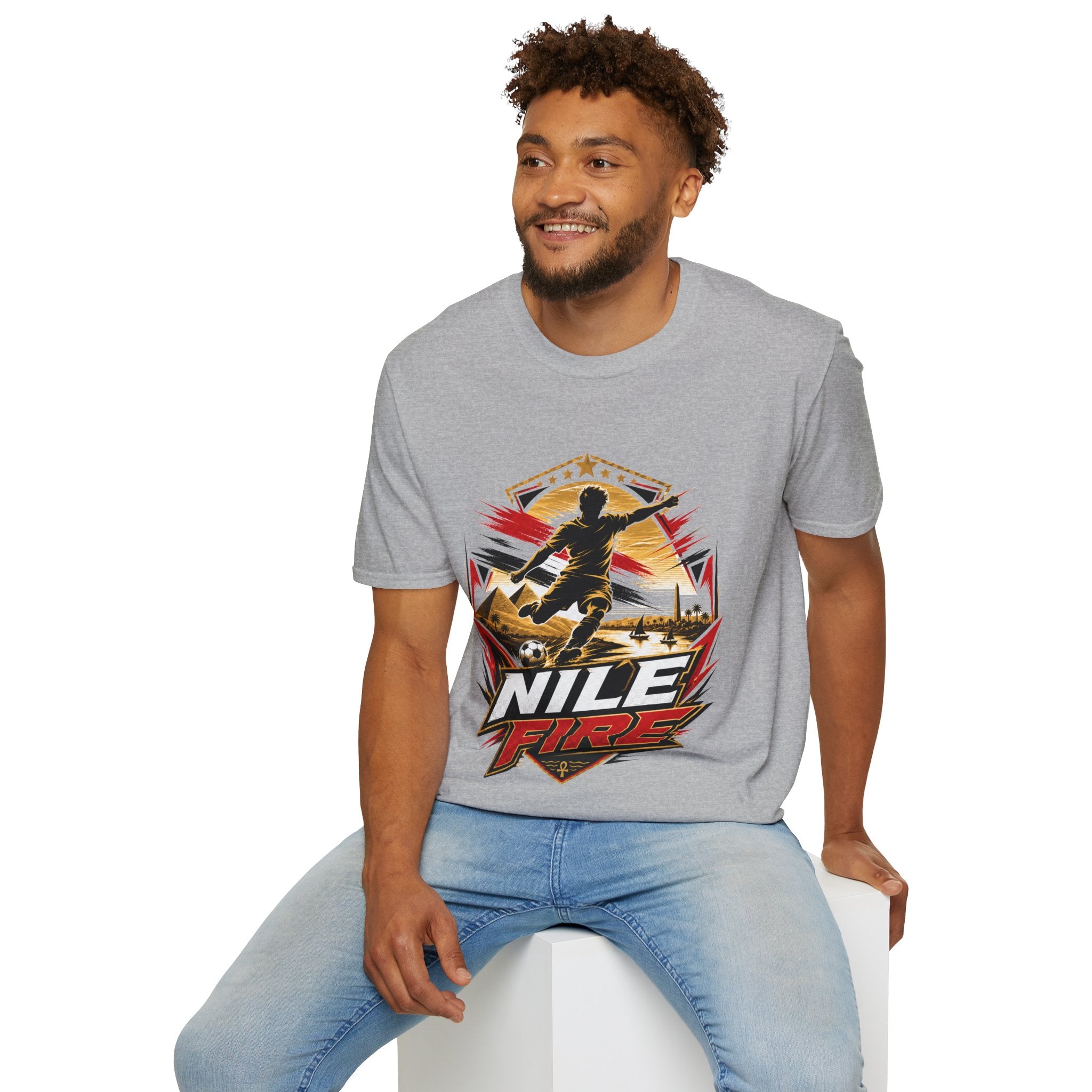 Egypt Soccer Player Nile Fire Graphic T-Shirt — Retro Athletic Team Tee