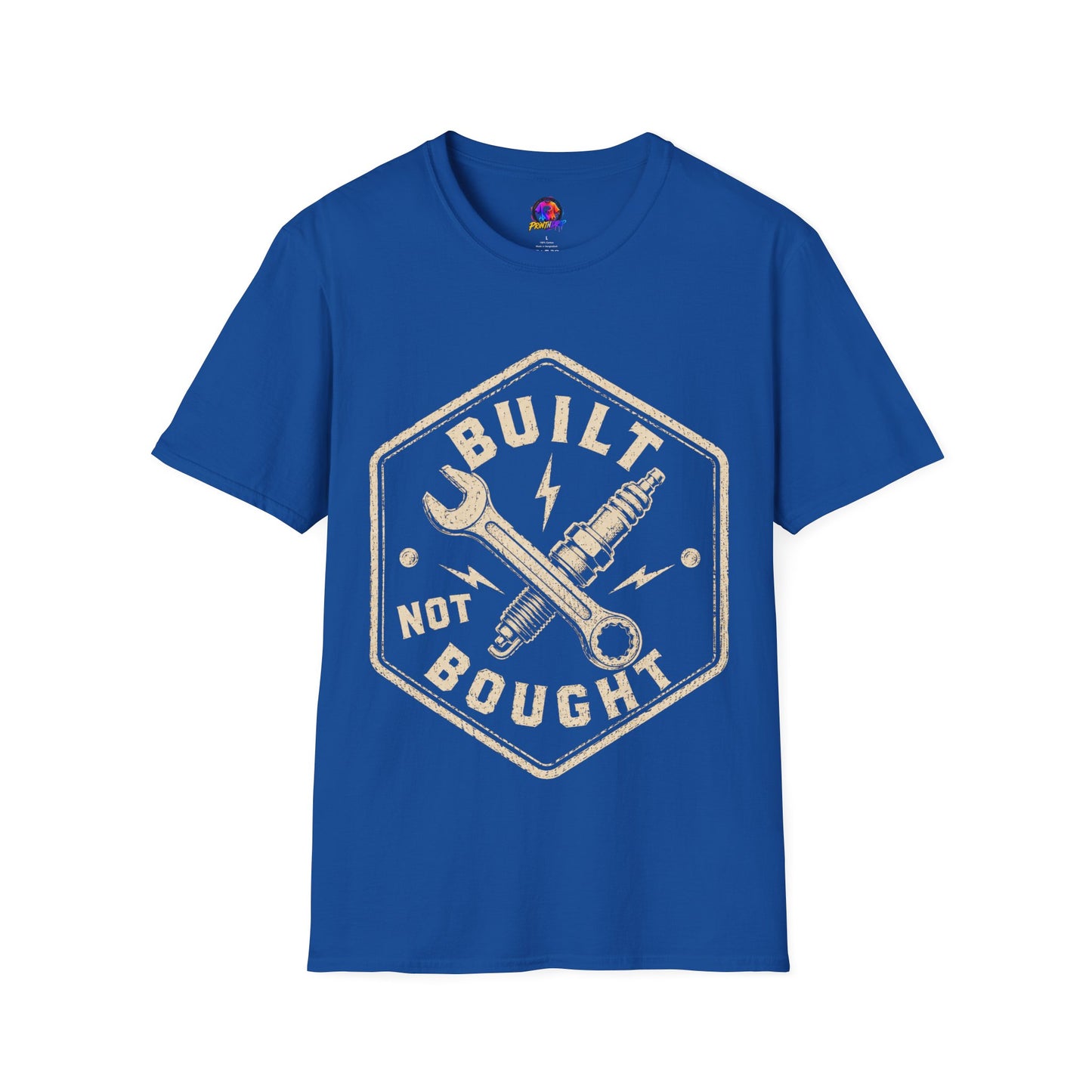 Built Not Bought T-Shirt — Vintage Mechanic Wrench & Spark Plug Tee