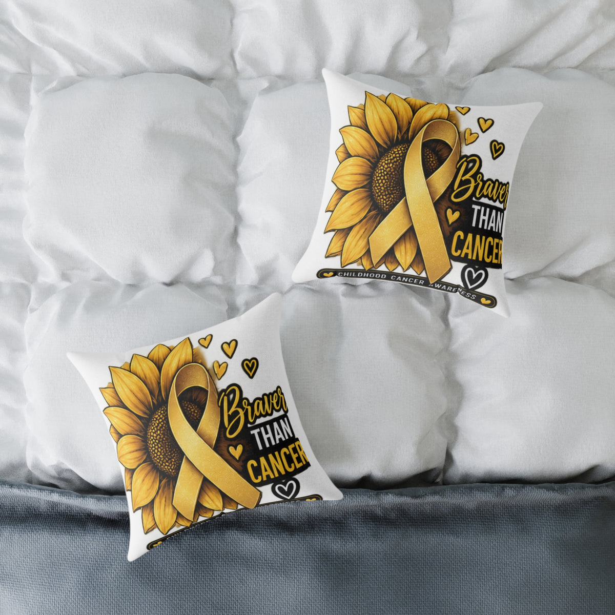 Sunflower Gold Ribbon Pillow —Childhood Cancer  'Braver Than Cancer' Awareness Throw Pillow