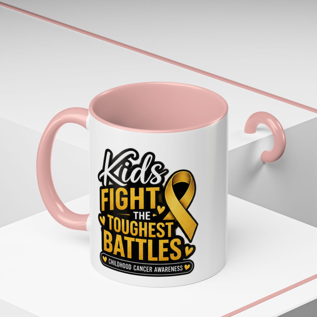 Childhood Cancer Awareness Accent Coffee Mug - "Kids Fight the Toughest Battles" (11/15oz)