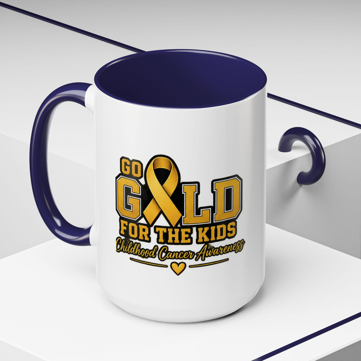 Gold For The Kids Coffee Mug — Childhood Cancer Awareness Accent Mug (11/15oz)