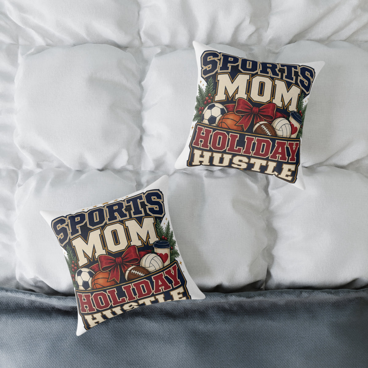 Holiday Sports Mom Modern Day Christmas Pillow — "Sports Mom Holiday Hustle" Decorative Throw Pillow