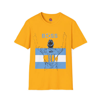 Soccer Boss T‑Shirt — 'BOSS' Striped Football Player Graphic Tee