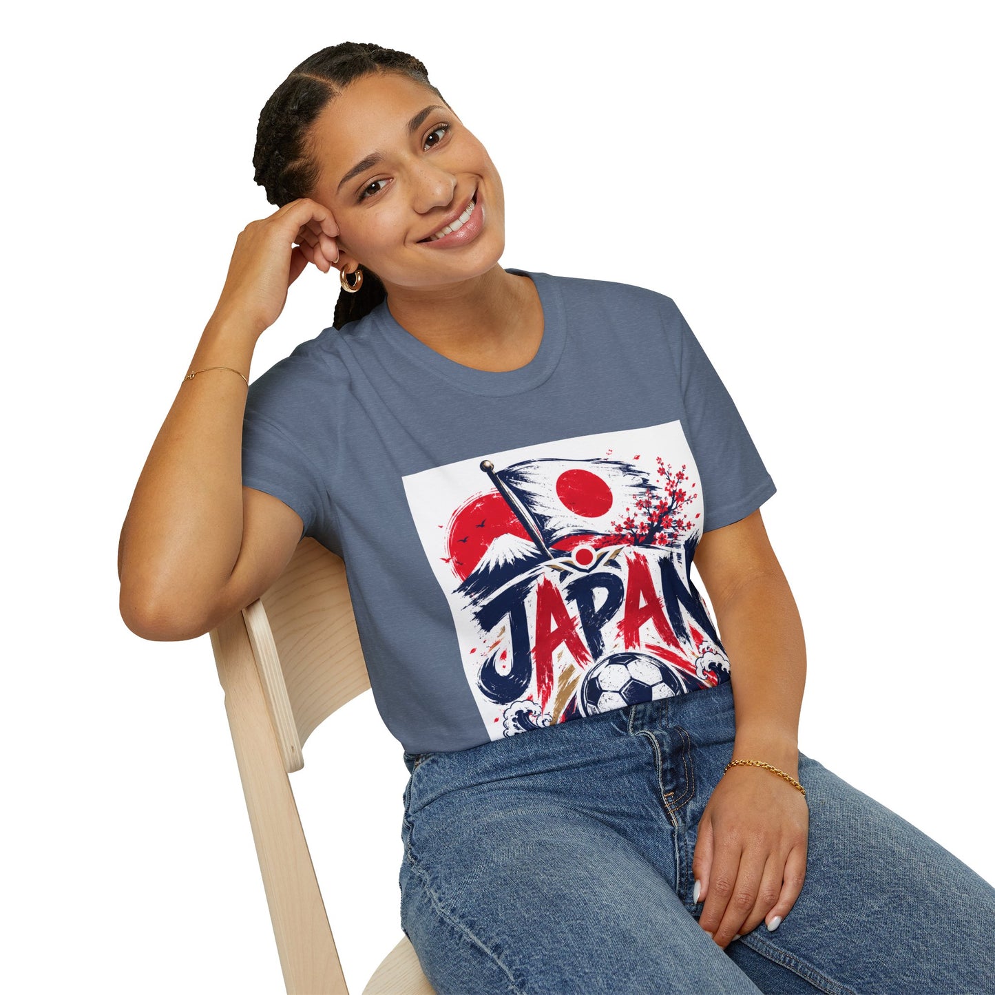 Japan Soccer T-Shirt — Japanese Flag & Cherry Blossom Football Graphic