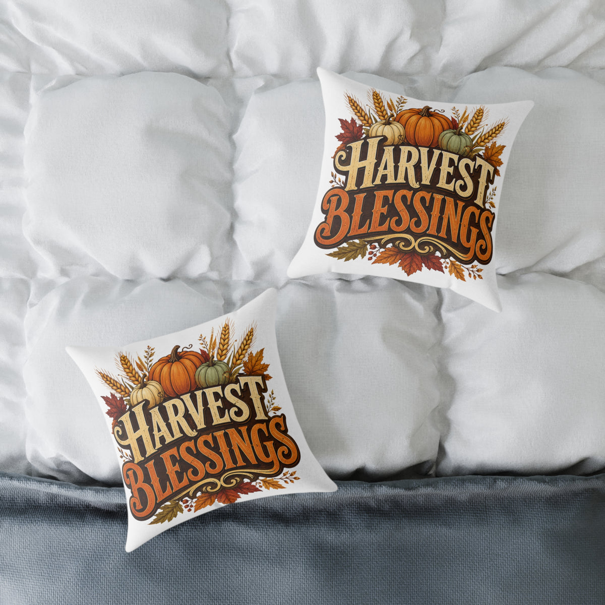Thanksgiving Harvest Blessings Fall Pillow — Autumn Pumpkin Decorative Throw Pillow