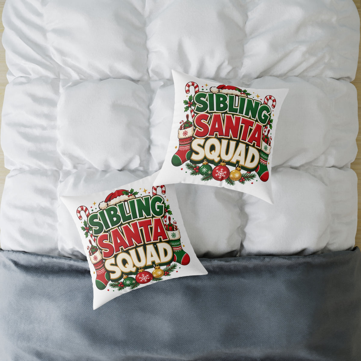 Christmas Sibling Santa Squad Pillow — Christmas Holiday Throw Pillow