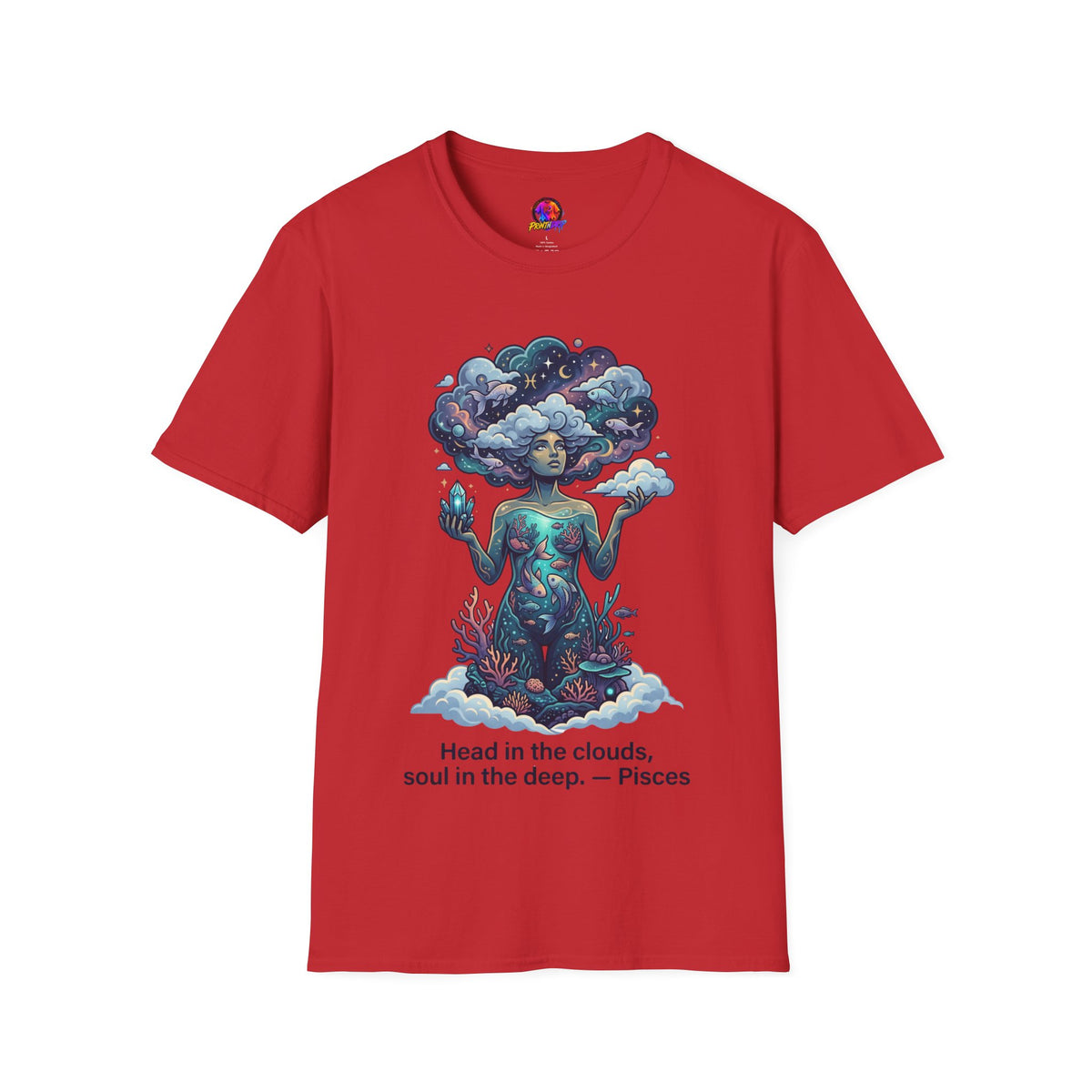 Pisces Zodiac in the Clouds T-Shirt — Dreamy Cosmic Woman Graphic Tee