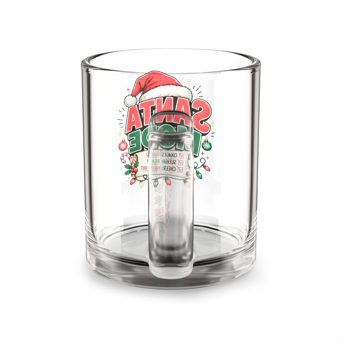 Christmas Glass Mug 10 oz Santa Mode Glass Mug - 10oz Holiday Christmas Coffee Cup