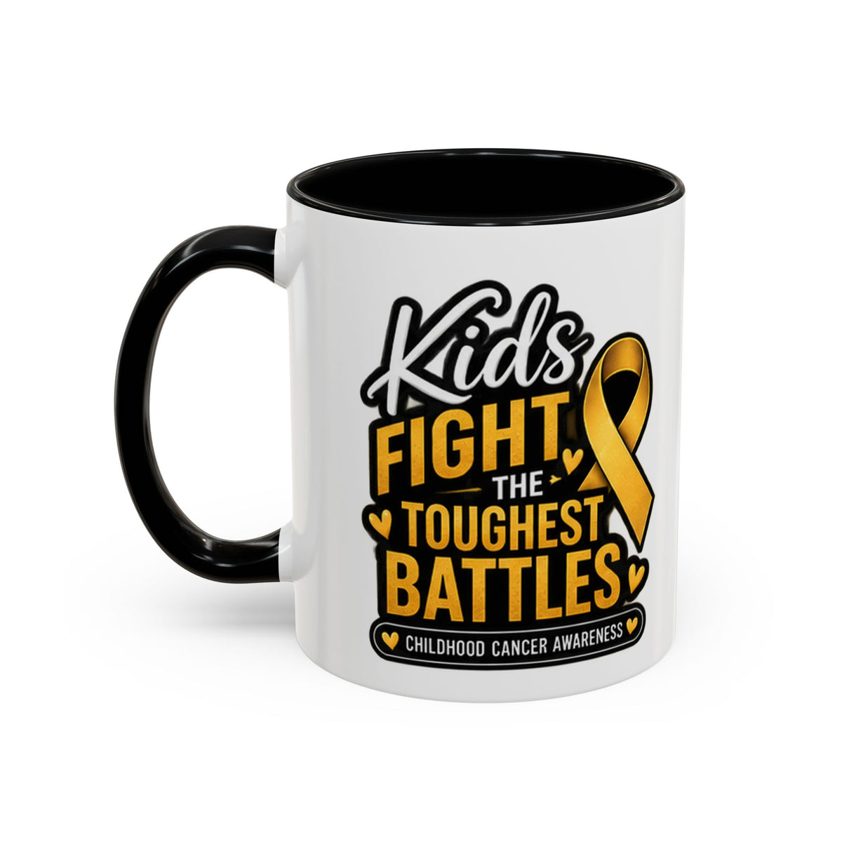 Childhood Cancer Awareness Accent Coffee Mug - "Kids Fight the Toughest Battles" (11/15oz)