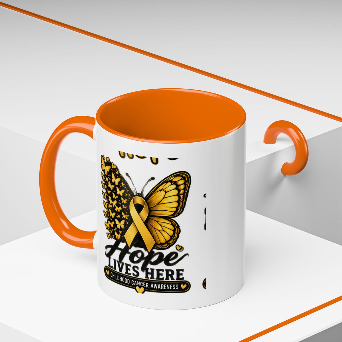Children’s Cancer Awareness Accent Coffee Mug — "Hope Lives Here" (11/15oz)