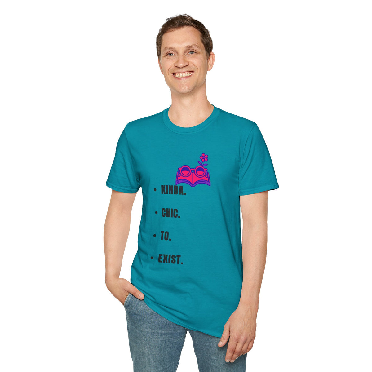 T-Shirt — "Kinda. Chill. To. Exist." Minimal Book & Flower Graphic Tee - Trending Now - September 2026