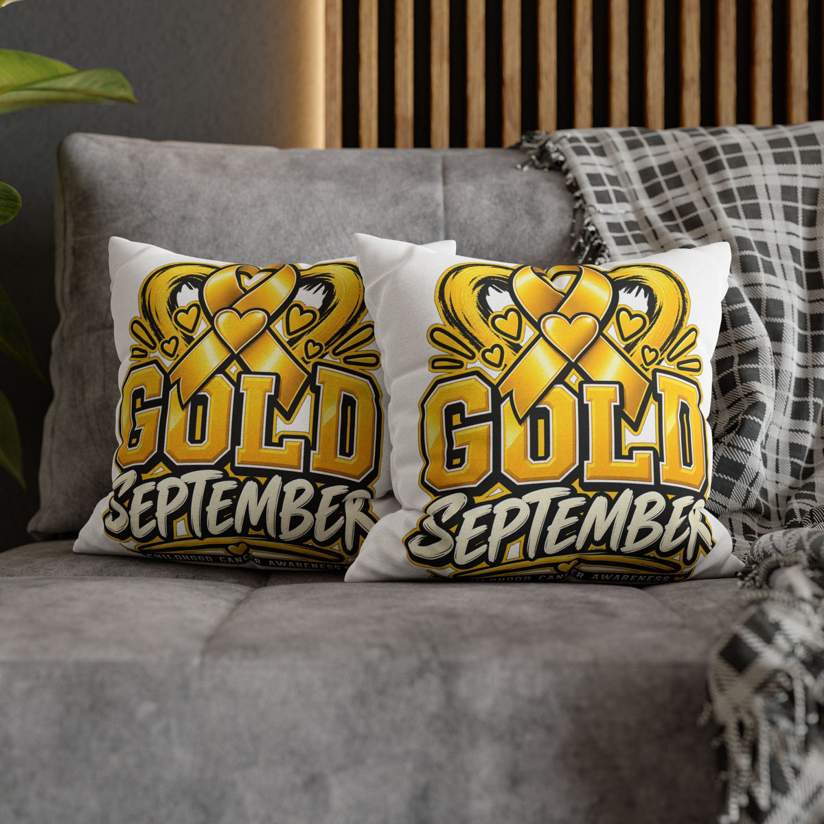 Gold September Pillowcase — Childhood Cancer Awareness Cushion Cover