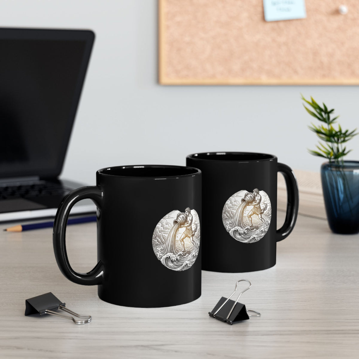 Aquarius Zodiac Astrology Aquarius Mug – Zodiac Water Bearer Black Ceramic Coffee Cup