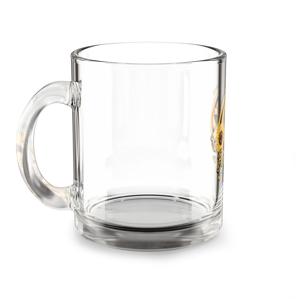 Childhood Cancer Awareness Glass Mug — "Be the Light" Sunflower Ribbon 10oz