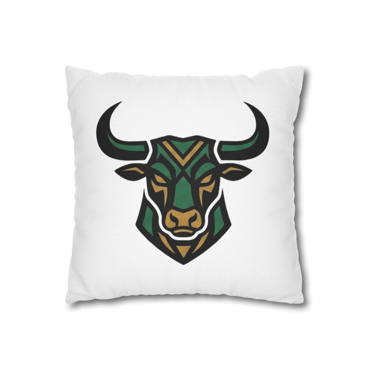 Taurus Geometric Bull Throw Pillowcase — Green Tribal Bull Accent Pillow