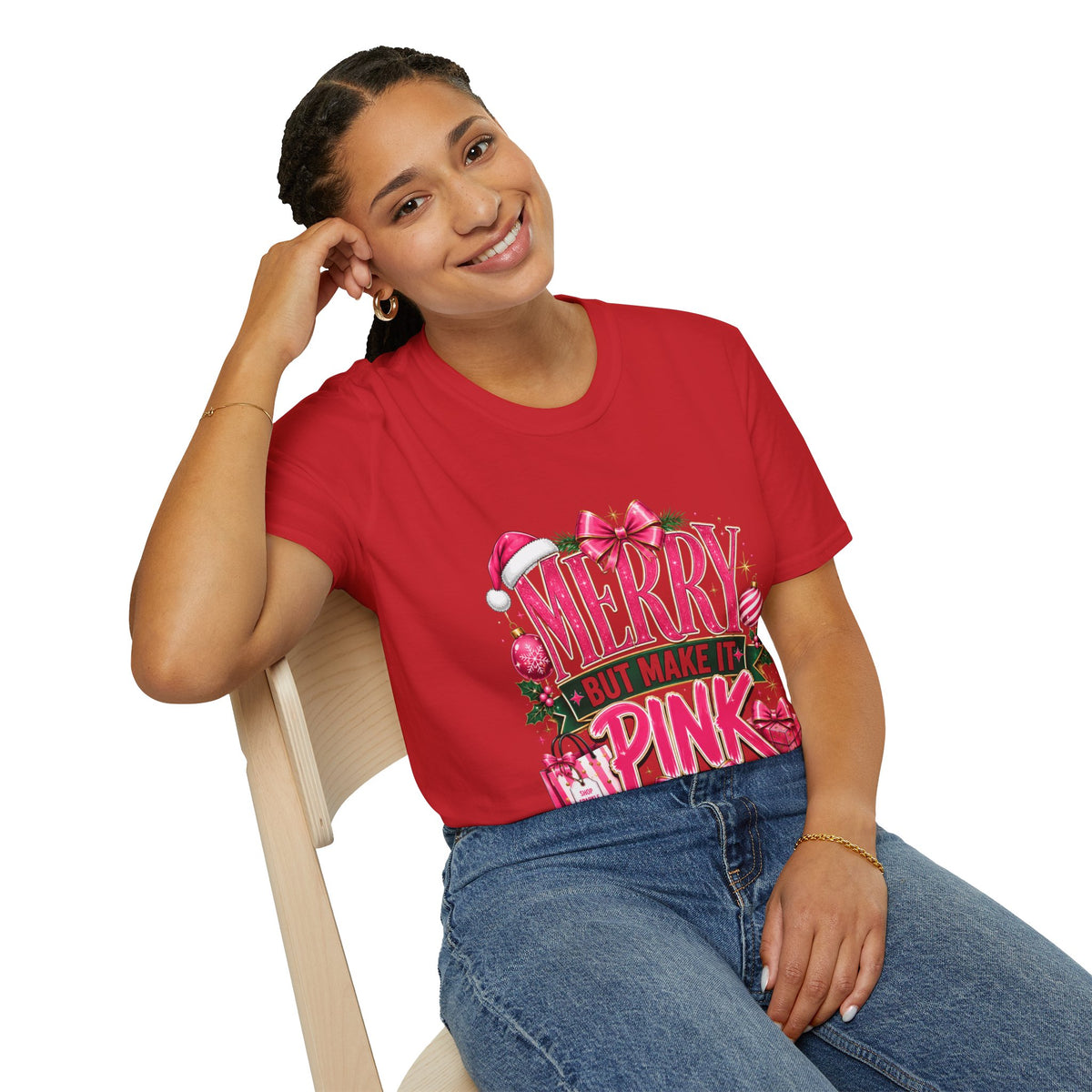 Christmas T-Shirt — "Merry But Make It Pink" Holiday Tee