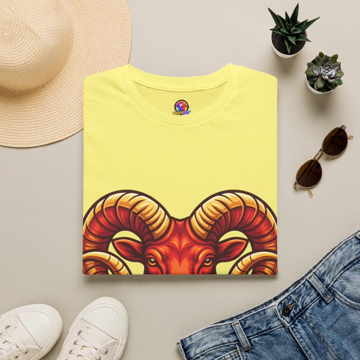 Aries Zodiac Ram Skull T-Shirt — Bold Goat Horn Graphic Tee (Aries/Zodiac)