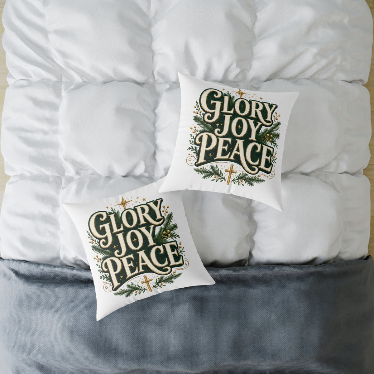 Glory Joy Peace Christmas Pillow – Festive Faith Holiday Throw Pillow