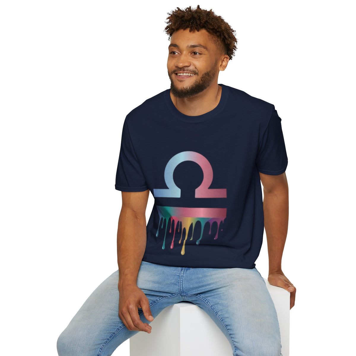 Libra Zodiac Omega Symbol T‑Shirt — Pastel Gradient Drip Graphic Shirt