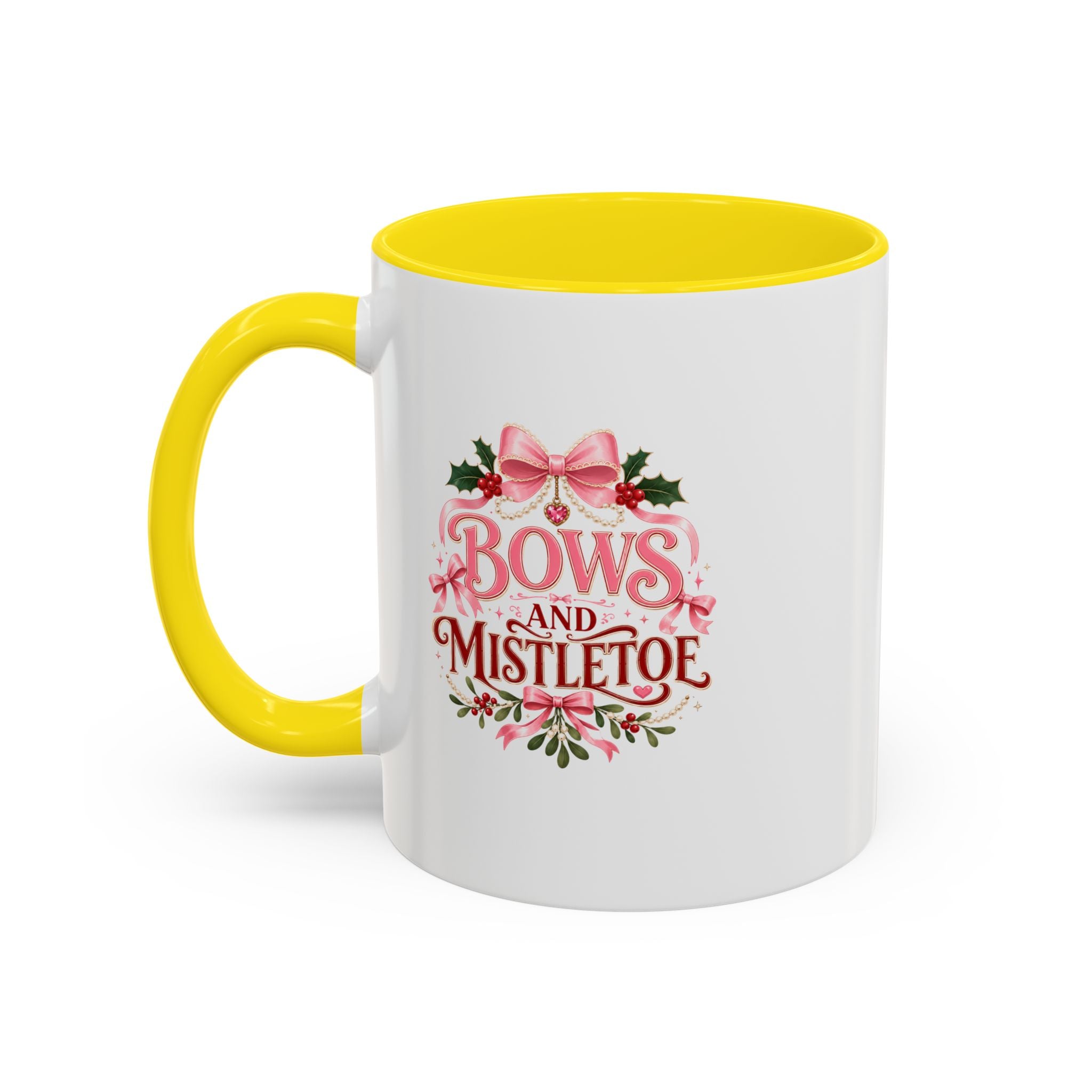 Bows and Mistletoe Accent Coffee Mug — Holiday Floral Christmas Coffee Cup